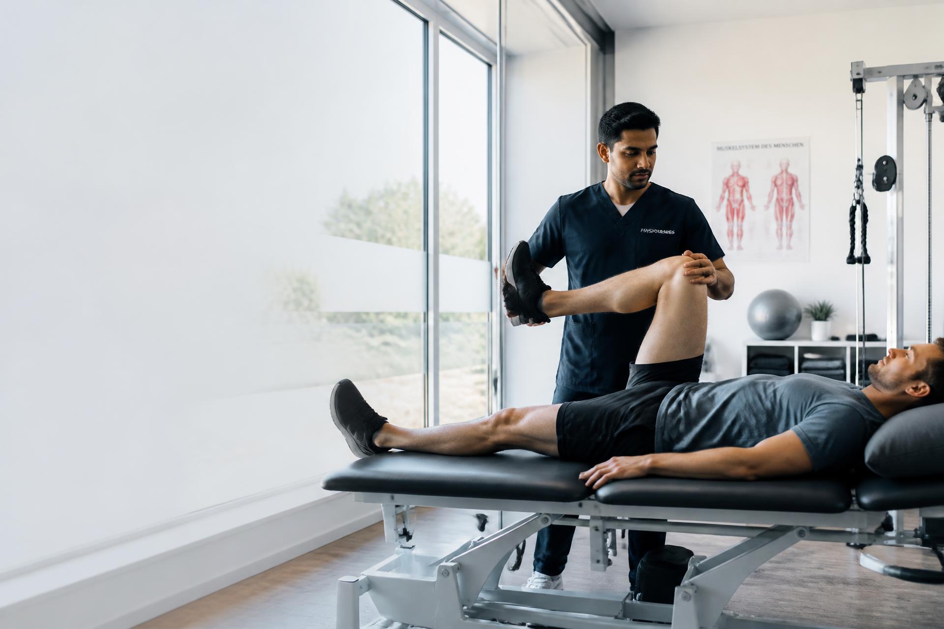 Physiotherapist treating a patient in a modern German clinic